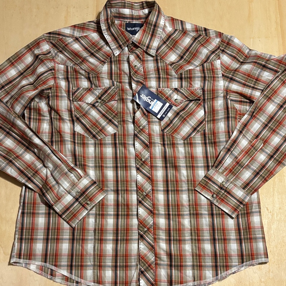 Wrangler Plaid Western Shirt NWT Sz XL Nice Fall Colors Pearl Buttons